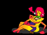 drawing long_hair saliva pink_hair mini_giantess nintendo heart hugging super_mario_bros monster_girl meme no_background yellow_skin scuttlebug jamboree super_mario_64 hazy_maze_cave extra_limbs