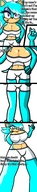 drawing growth furry anthro large_breasts cleavage blue_skin looking_down open_mouth hedgehog point_of_view looking_at_viewer dialogue no_background eyeshadow skintight_clothing