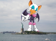 giantess furry wings anthro bat buildings drawing_collage boots outdoors rouge_the_bat statue_of_liberty eyeshadow