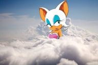 giantess furry anthro large_breasts bat cleavage drawing_collage clouds rouge_the_bat