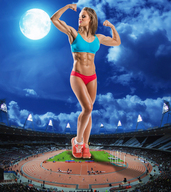 giantess collage panties brunette posing stadium muscles medium_length_hair sneakers outdoors flexing looking_away sports_bra redcoffee1