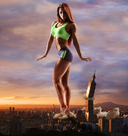 collage mega long_hair destruction barefoot buildings legs skyscraper athletic sky sunset redcoffee1