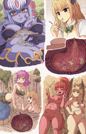 drawing karbo white_hair nude vore blushing blonde color long_hair tongue in_stomach smiling posing pink_hair red_hair open_mouth x-ray to_love_ru multiple_victims purple_skin monster_girl_quest poking red_skin tubetop