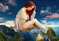 giantess collage mega water ocean wet red_hair legs town mountains clouds sky harbor observer redcoffee1 reinebringen