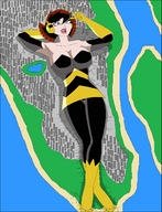 breasts drawing giantess giga color destruction cleavage skirt brunette gloves lying_down short_hair boots janet_van_dyne marvel_comics nightcore100 skintight_clothing the_wasp avengers_earths_mightiest_heroes