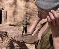 giantess clothed cleavage short_hair dirty outdoors grey_hair digital_render low_cut