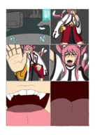 drawing vore comic color tongue clothed glasses mawshot fangs open_mouth point_of_view bracelet multiple_tails blazblue kokonoe