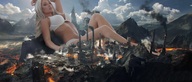 breasts giantess collage mega blonde destruction lying_down fire lava mountains clouds sky captain_rand shadow-of-a-giantess lucy_kay_somers