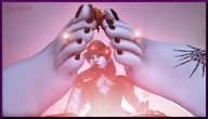 barefoot cleavage gmod blue_skin shrunken_man looking_down between_toes tattoo between_feet toe_ring nail_polish black_nails poposan digital_render widowmaker skintight_clothing