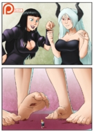 drawing giantess horns comic black_hair color blue_eyes handheld toes barefoot red_eyes blue_hair blood gore foot_crush cruel ruby lillian spokle