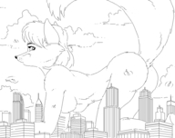 drawing giantess nude furry tail anthro city monochrome helicopter fox_ears short_hair crawling chaswari outdoors