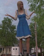 giantess blonde long_hair clothed dress standing houses truck runswithferrets digital_render