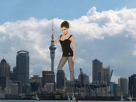 giantess collage city mega cleavage short_hair pants outdoors top massivegts tied_hair gtsvideos1