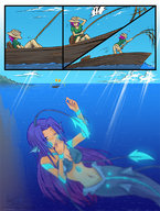 drawing giantess mega color purple_hair mermaid fishing autumnology