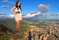giantess collage city mega long_hair clothed high_heels buildings brunette dress sandals smoke outdoors vanessa_hudgens massivegts gtsvideos1