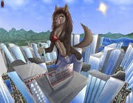 drawing furry masturbation tail anthro city long_hair bra jeans brunette belly bus outdoors jacket licking_lips