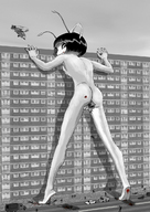 drawing giantess insertion furry city monochrome black_hair helicopter butt_crush blood short_hair anal_insertion foot_crush looking_down vehicles leaning_against_building outdoors crowds running_away cracked_pavement antennae