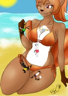 bikini drawing gentle giantess pokemon furry anthro vixen color beach red_eyes fox smiling sitting raccoon outdoors umbreon vulpix hanging_on thick_thighs pinched swinging blaire between_breasts