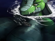 drawing giantess furry anthro mega dragon huge_breasts yellow_eyes underwater unknown_artist looking_down aircraft_carrier source_needed scalie battleships