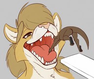 drawing giantess furry tongue medium_length_hair looking_down open_mouth diving imminent_vore no_background
