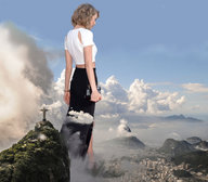 giantess collage city blonde destruction skirt short_hair walking looking_down purse shirt bracelet taylor_swift rio_de_janeiro debris brazil
