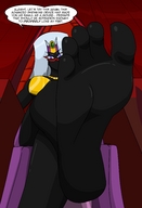 drawing white_hair alien color toes barefoot low_angle sitting queen looking_down point_of_view necklace bikini_top throne headband dialogue mostlyfunstuff queen_tyrahnee duck_dodgers black_skin cartoon_network