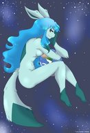 drawing giantess pokemon nude furry earth giga tail anthro space color long_hair planet blue_hair smiling trinity looking_back smug glaceon autumnmelody