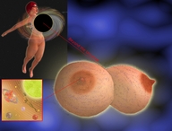 nipples nude space glasses huge_breasts red_hair planets giantesses stars digital_render cosmic_giantess black_hole chemist90