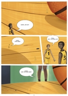 comic basketball unaware shrunken_man dark_skin indoors dialogue panels ayami6 minor_league