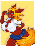 drawing giantess pokemon furry anthro blonde color large_breasts blue_eyes skirt lavy flareon yuuri blitza