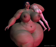 nude black_hair long_hair butt huge_breasts mini_giantess bbw dark_skin brothervirgil carrying thick_thighs digital_render