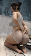 butt barefoot soles brunette domination shrunken_men kneeling floor digital_render see_through_clothing amgipi clothing_entrapment