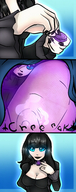 drawing micro black_hair color blue_eyes handheld cleavage blood smiling gore torture cruel jewlery long_nails point_of_view lillian black_nails mspaintgts black_lips pressing