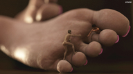 nude feet toes barefoot soles reaching shrunken_woman shrunken_man pink_nails nail_polish digital_render gtsx3d