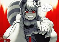drawing red_eyes short_hair crawling bending_over looming open_mouth monster_girl point_of_view dialogue sharp_teeth modeseven nuki