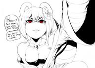 drawing monochrome red_eyes short_hair looking_up monster_girl point_of_view dialogue sharp_teeth no_background modeseven nuki stinger