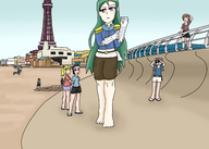 drawing color barefoot gloves green_hair mini_giantess amazon tower strolling tsukai91