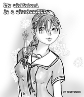 drawing giantess blushing monochrome parody braid on_shoulder tastysnack highschool_uniform
