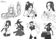 breasts drawing giantess nude vore blushing monochrome black_hair long_hair clothed licking handheld nami nico_robin one_piece huge_breasts lying_down bulge lesbians sketch oral_sex cat_girl swallowed licking_lips earrings internal_view throat_bulge no_background cmartworkxl stomach_bulge boa_hancock cmvoreroom between_breasts