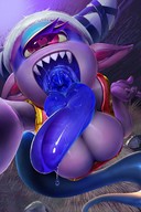 breasts drawing giantess white_hair vore furry color tongue mouth saliva uvula eye throat painting open_mouth dangle voluptuous long_tongue point_of_view long_ears imminent_vore sharp_teeth looking_at_tiny pointed_ears theboogie cyclops insomni shaded yo-kai_watch