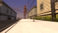 large_breasts high_heels blood sandals foot_crush animation walking unaware shrunken_man dark_skin shoe_crush outdoors running_away open_toe anestusan