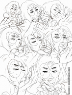 drawing monochrome long_hair licking handheld sweat kissing blowjob steven_universe sardonyx idlecil