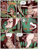 drawing giantess vore furry horns dragon comic color tongue butt blue_eyes mouth saliva brunette smiling dinosaur bulge stomach throat open_mouth forest swallowed unwilling toss multiple_victims dialogue scales sharp_teeth white_skin throat_bulge looking_at_tiny cavemen shyguy9 berries shaded stomach_noises