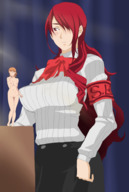 drawing collage nude drawing_collage table shrunken_woman emageht cottage looking_at_tiny mitsuru_kirijo persona_3 yukari_takeba