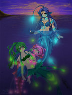 drawing gentle giantess shark mega color long_hair blue_eyes water green_eyes red_eyes blue_hair mermaid pink_hair green_hair giantesses boats looking_at_tiny luminescent autumnology