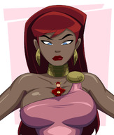 breasts drawing gentle giantess mega color blue_eyes giganta red_hair ponytail dress looking_down earrings flash dc_comics ravenravenraven between_breasts