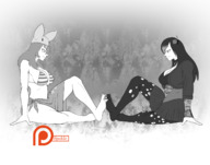 drawing giantess feet monochrome large_breasts barefoot bra stockings dress humiliation trapped between_feet spokle