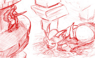drawing giantess monochrome shadow_of_the_colossus sketch source_needed homestuck feferi_peixes aradia_megido audiophilekitsune