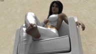 feet toes barefoot cleavage soles domination slave hand shrunken_man between_toes toe_crush chair pedicure manicure point_of_view looking_at_tiny digital_render amgipi white_outfit