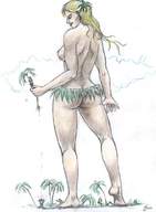 breasts drawing giantess blonde color anime tribal palm_trees nikko goddessia